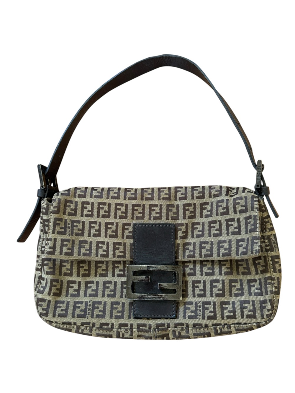 Vintage Fendi Zucchino Print FF Monogram Canvas Leather Baguette Shoulder Bag - Picture 2 of 10